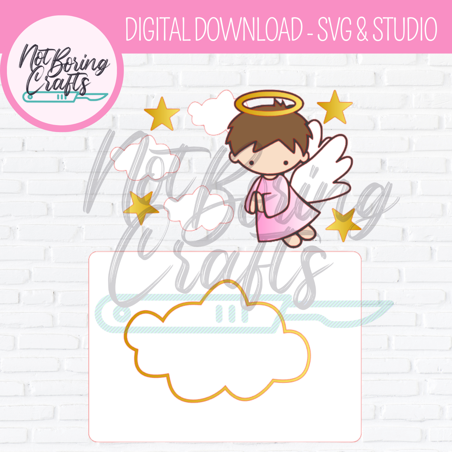 Cake Topper Bautizo Angelito SVG y Studio Personalizable