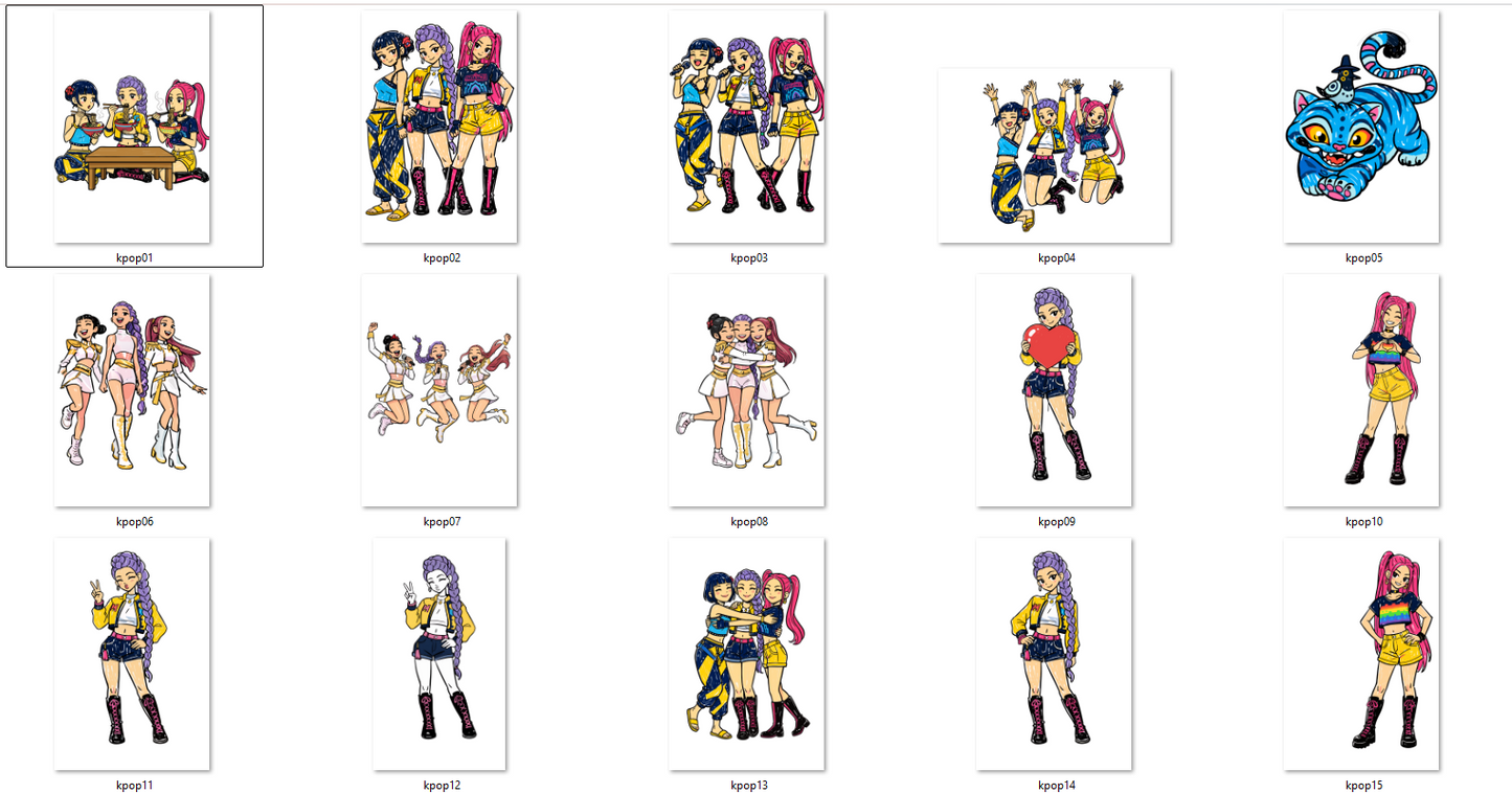 Clipart PNG de K-Pop Demon Hunters | 16 Clipart en Alta Resolución con Fondo Transparente