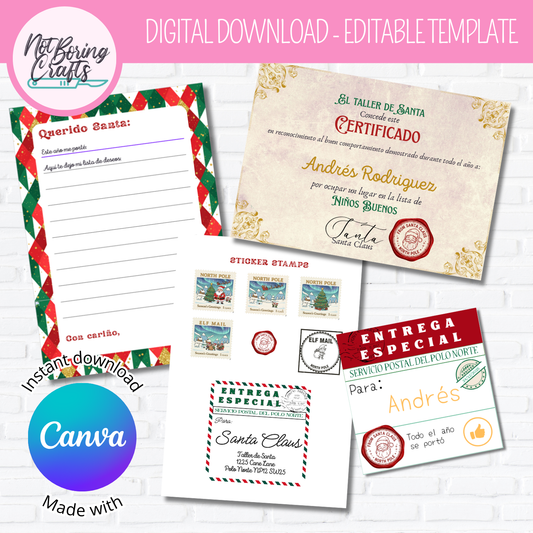 Letter to Santa, Certificado y Stickers -  Plantilla de CANVA