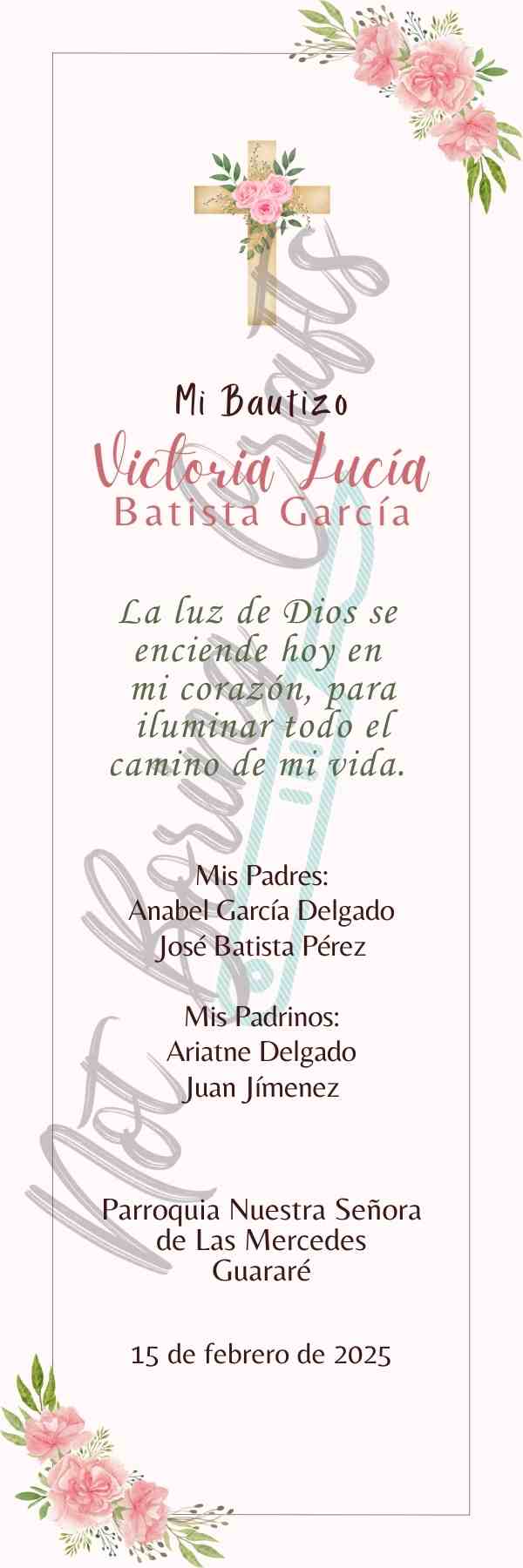 Separador Recordatorio para Bautizo 