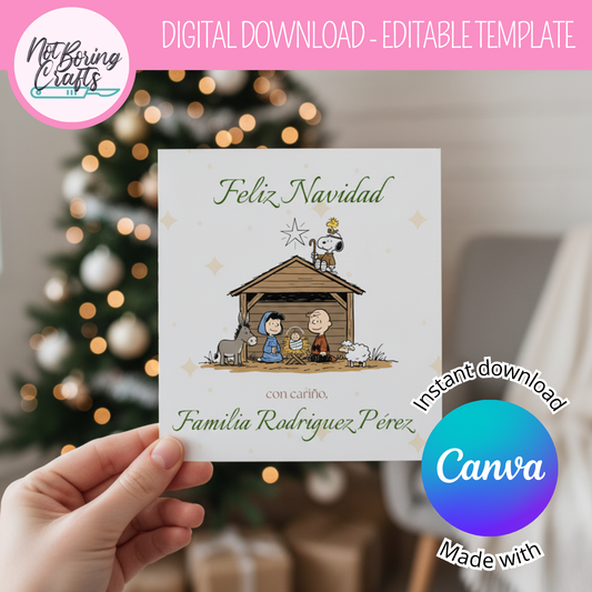 Tarjeta de Navidad Snoopy - Editable en CANVA