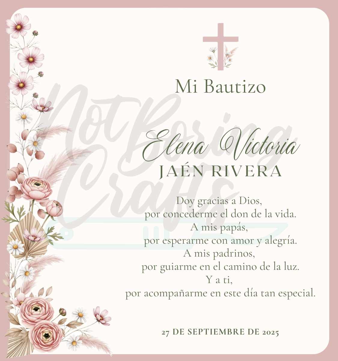REMINDER CARD WITH DRY BOUQUET ROSARY 