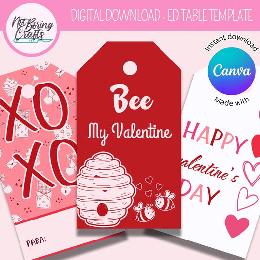 Plantilla de Etiquetas de San Valentin Editable en Canva - Etiquetas de Amor y Amistad - Imprimible DIY
