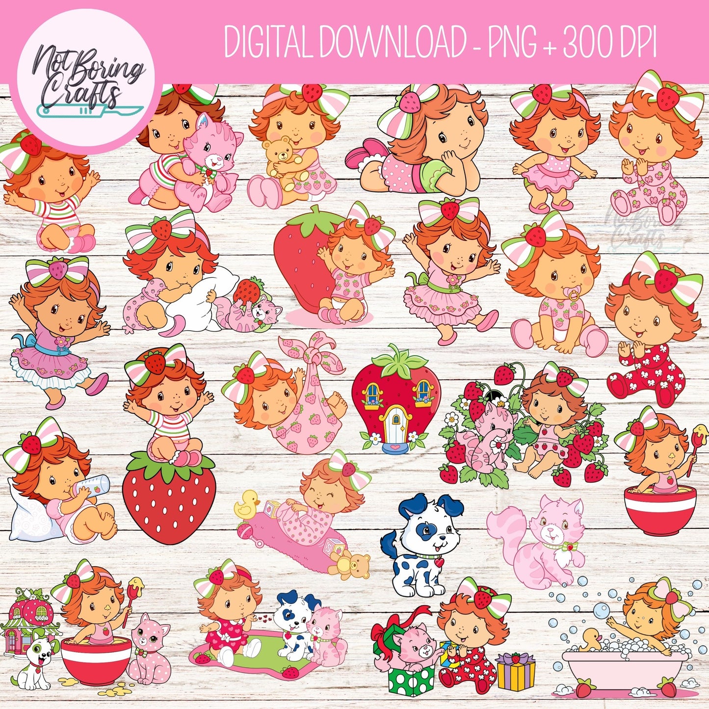Set de Clipart PNG Strawberry Shortcake | Alta resolución con fondo transparente