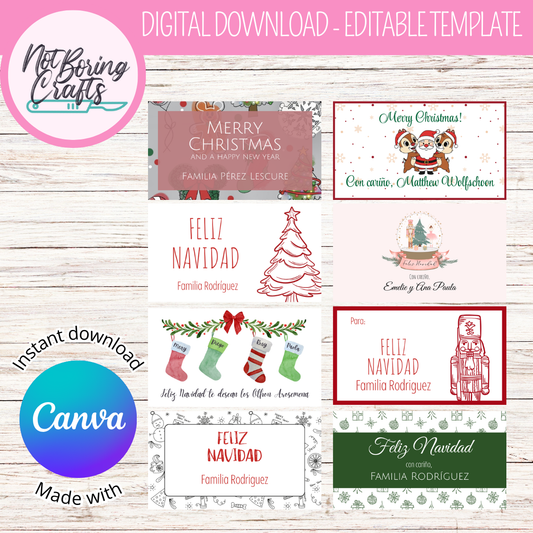 Tarjetas de Regalo Navideñas 8 diseños - Plantilla editable en Canva