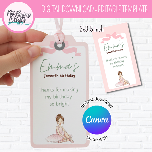 Party Favor Tag - Ballerina - Editable in CANVA 